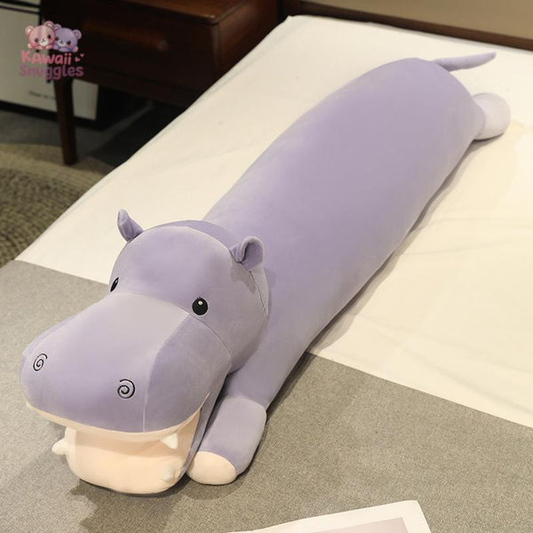 Cute Long Hippopotamus Plush Pillow – Soft & Cozy purple Kawaii Snuggle