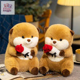 Wild Animal Beaver Take Roses Plush Doll – A Cuddly Symbol of Love and Friendship Kawaii Snuggle