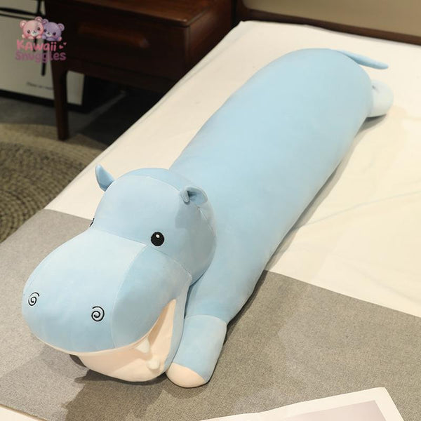 Cute Long Hippopotamus Plush Pillow – Soft & Cozy blue Kawaii Snuggle