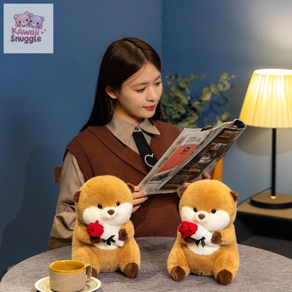 Wild Animal Beaver Take Roses Plush Doll – A Cuddly Symbol of Love and Friendship Kawaii Snuggle