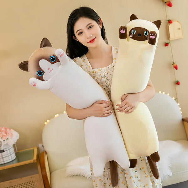 Ultra Soft Cat Plush Long Pillow Down Cotton Stuffed Cartoon Kitten Cats Doll Plushie
