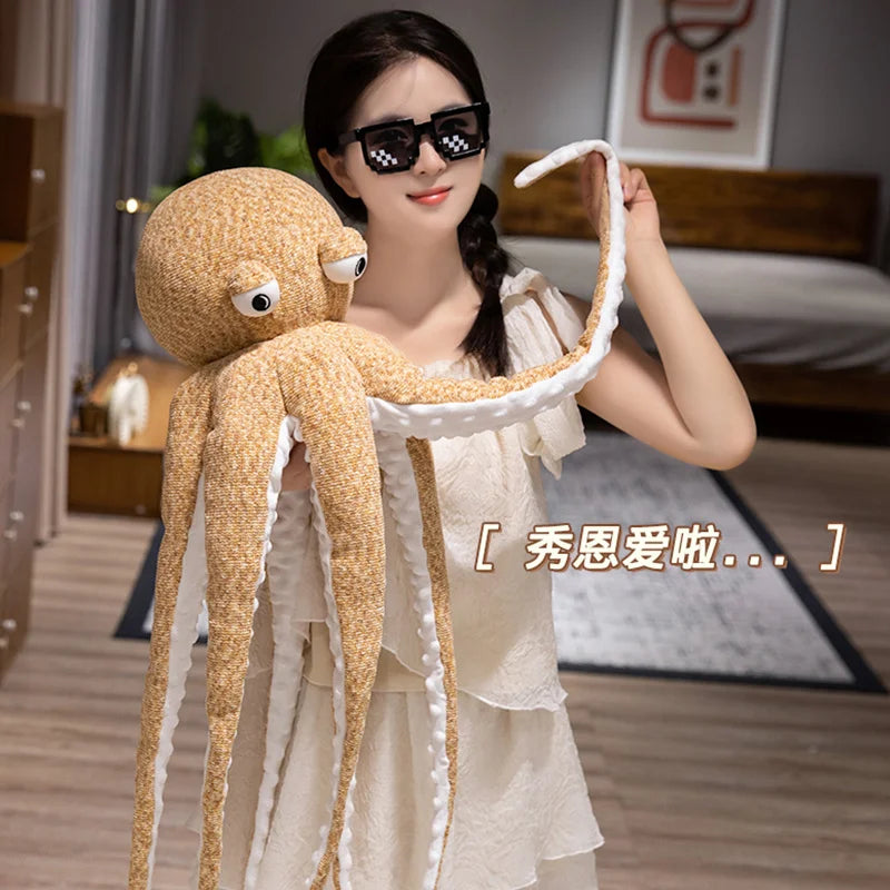 Giant Long-Leg Octopus Plush Toy – Super Soft Sea Animal Pillow in Pink or Yellow