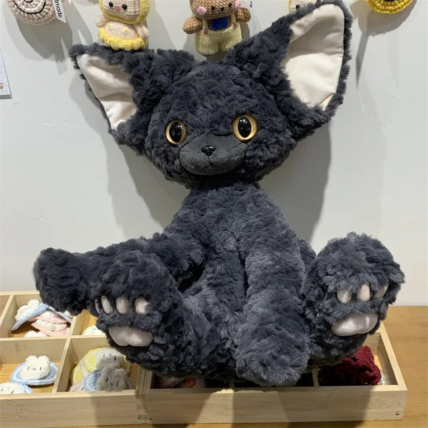 Kawaii Black Devon Cat Animal Plush Doll Sitting Realistic Plush Cat