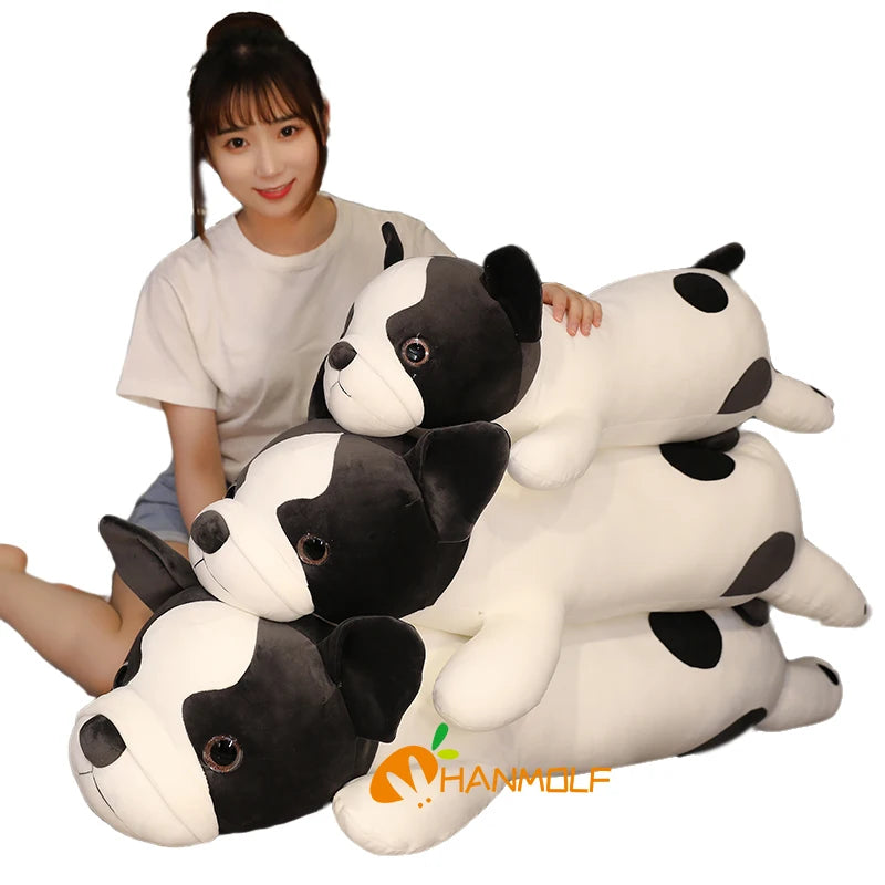 Squishy Black Bulldog Dog Toy Soft Lying Plush Cute Doggy Sleeping Friend Animal