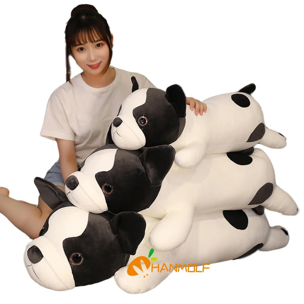 Squishy Black Bulldog Dog Toy Soft Lying Plush Cute Doggy Sleeping Friend Animal