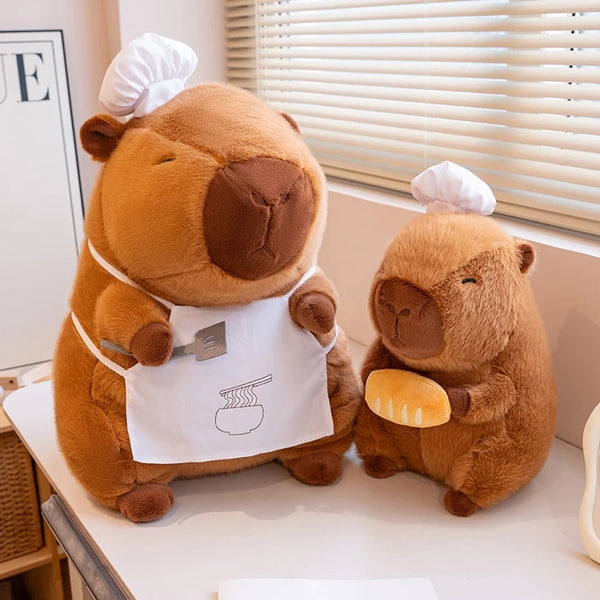 Cosplay Chef Capibara Plush Toys Pastry Bakery Brown Bear Teddy Bear Stuffed Capybara Dolls With Bread Wearing White Chef Hat