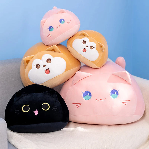 Cute Pink Black Cat Plush Soft Round Ball Shaped Husky Cat Pillow Cushion