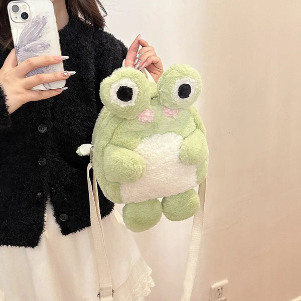 Cute plush frog backpack funny cartoon school bag small shoulder bag