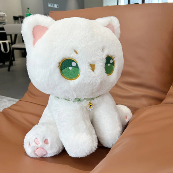 35cm White Plush Cats Toys With Green eyes Kawaii Cats Toys For Kids Baby Girls Cuddly Toy Lovely Children Gifts