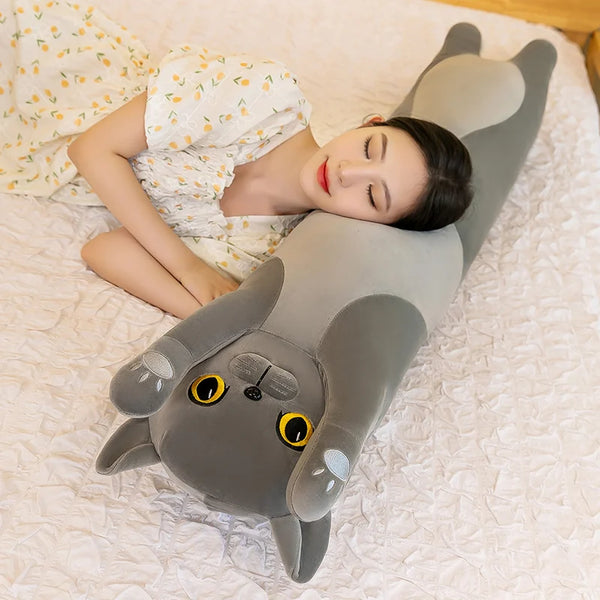 Ultra Soft Cat Plush Long Pillow Down Cotton Stuffed Cartoon Kitten Cats Doll Plushie