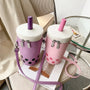 Cute Cartoon Milk Tea Women Crossbody Bags High Quality Pu Bucket