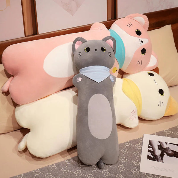 Cat Long Pillow Stuffed Soft Cartoon Animal Bolster Plushie Sleeping Leg Support