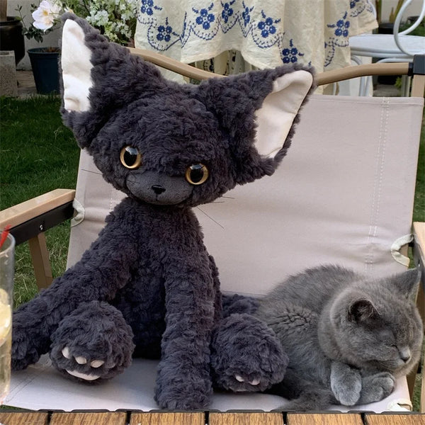 Kawaii Black Devon Cat Animal Plush Doll Sitting Realistic Plush Cat