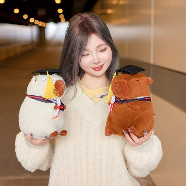 Cute Graduation Capybara Stuffed Animal Plush Toy with Doctor Hat Soft