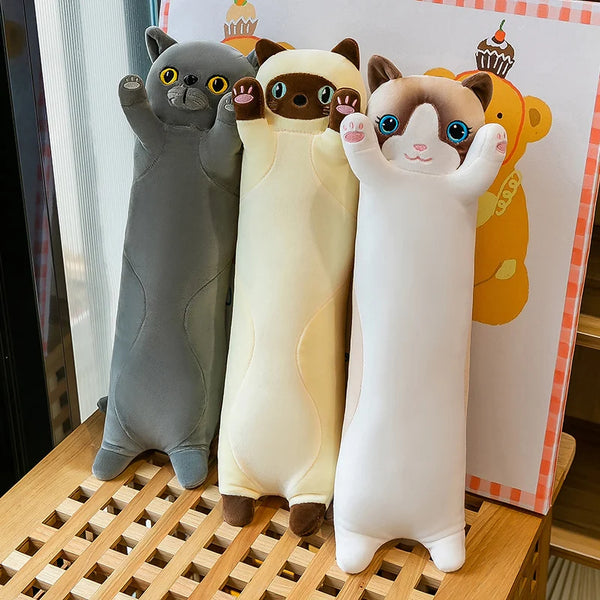 Ultra Soft Cat Plush Long Pillow Down Cotton Stuffed Cartoon Kitten Cats Doll Plushie