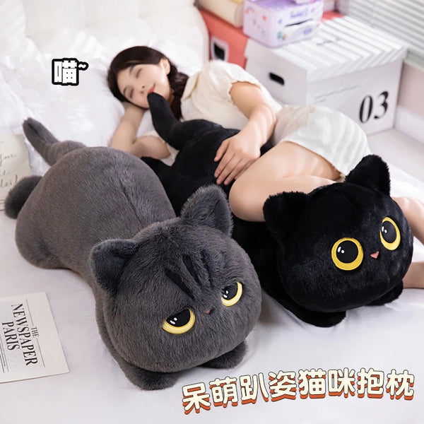 50-90cm Cute Black Cat Plush Toy Doll Kawaii Big Cuddly Pillow Cushion Ins Black Cat Plush Toy Doll For Boy Girl Birthday Gifts