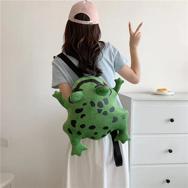 Women Funny Frog backpack net red plush frog bag ins girl cute schoolbag
