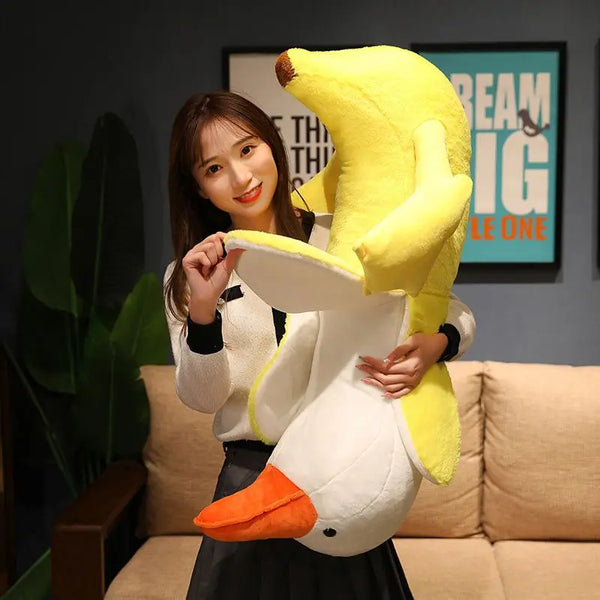 Fluffy Banana Duck Plush Toys Sleep Pillow Cute Animal Stuffed Swan Goose Dolls
