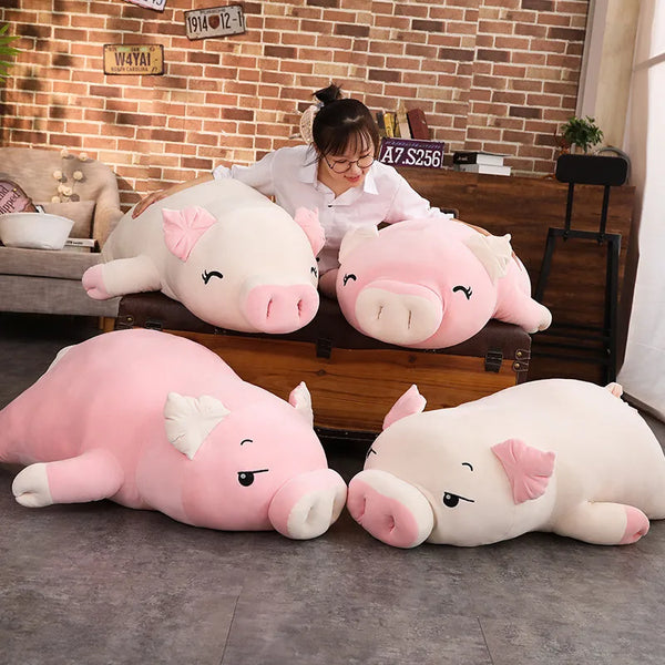 Fat Pig Stuffed Doll Lying Plush Piggy Toy White/Pink Animals