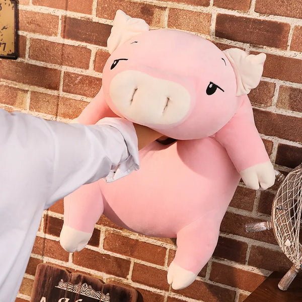 Fat Pig Stuffed Doll Lying Plush Piggy Toy White/Pink Animals