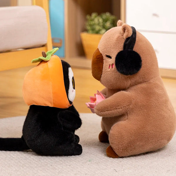 Cute Capybara Plush Toy Stuffed Animals Capybara Hold Lotus Flower White-face Monkey