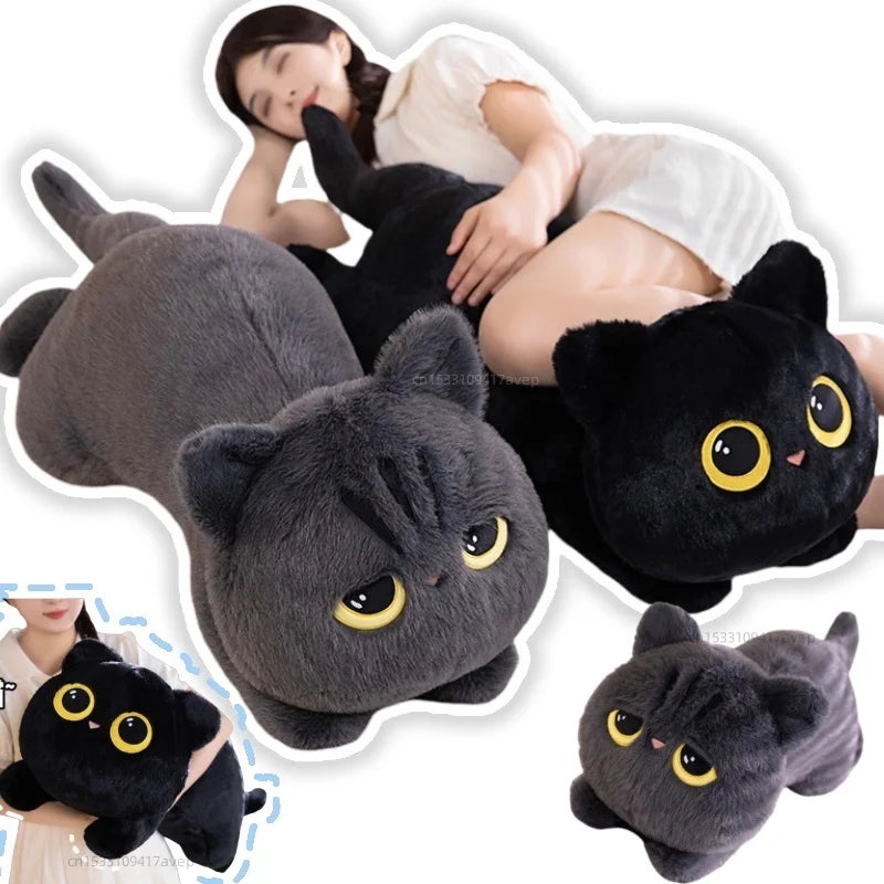 Big Soft Black Cat Sleeping Pillow – Stuffed Animal Cushion Gift