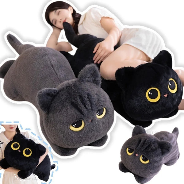 Big Soft Black Cat Sleeping Pillow – Stuffed Animal Cushion Gift