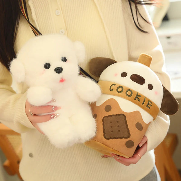 Creative Bichon Dog Toy in A Boba Cup Bag Teacup Bear Bunny Crossbody Bags