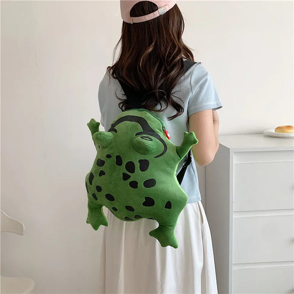 Women Funny Frog backpack net red plush frog bag ins girl cute schoolbag
