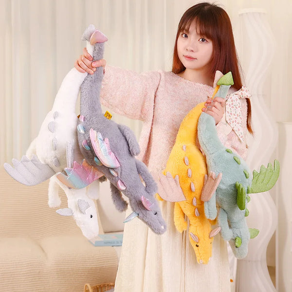 Cartoon Giant Color Evil Flying Dragon Stuffed Pterosaur Dinosaur Flying Wing White Green Yellow Gray Dragon Plush Toy Boy Gift