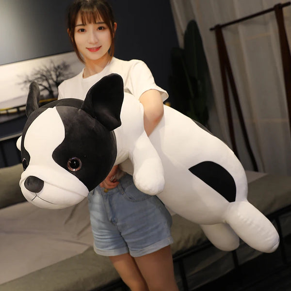Squishy Black Bulldog Dog Toy Soft Lying Plush Cute Doggy Sleeping Friend Animal