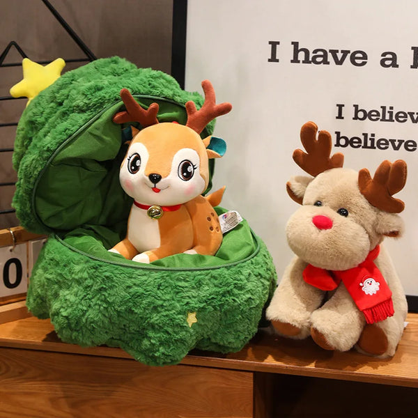 Santa Elk Deer Plush Throw Pillow Figure Fun Sofa Decoration Dolls Christmas Tree Doll 2 in 1 Christmas Gifts for Girlfriend Gift