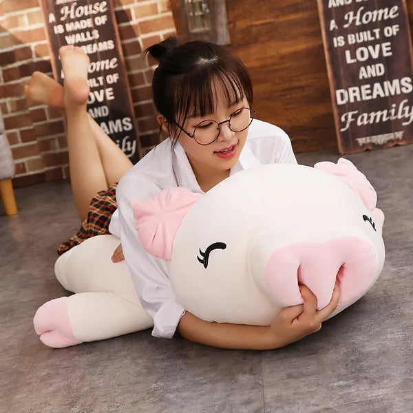 Fat Pig Stuffed Doll Lying Plush Piggy Toy White/Pink Animals