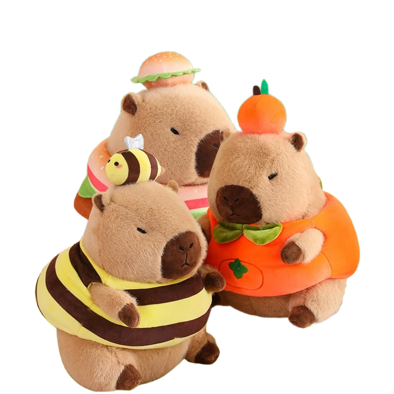 Cosplay Capybara Plushie in Veggie Hoodie Bee Hamburger & Cute Cloth Outfits