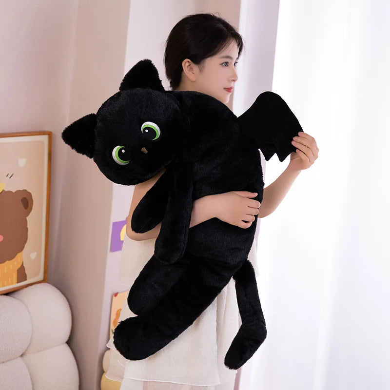 Cartoon Black Cat with Wings Pillow – Halloween Sleeping Cushion Gift