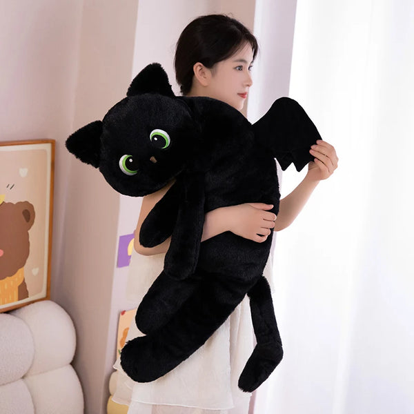 Cartoon Black Cat with Wings Pillow – Halloween Sleeping Cushion Gift