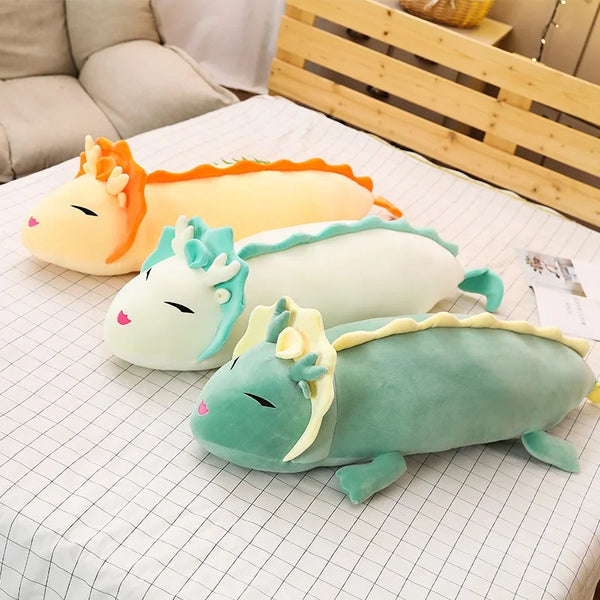 Cute Long Dragon Plush Toy Soft Cartoon Animal Three Colors Dinosaur Stuffed Doll