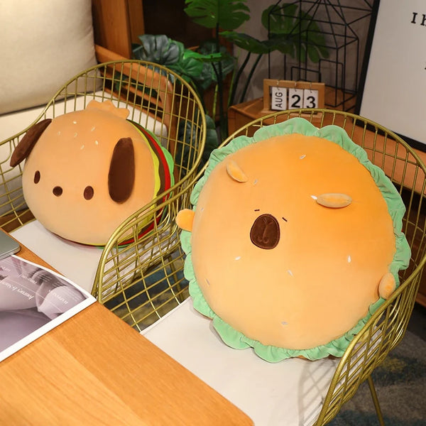 Bring Home the Capybara Puppy Dog Hamburger Pillow