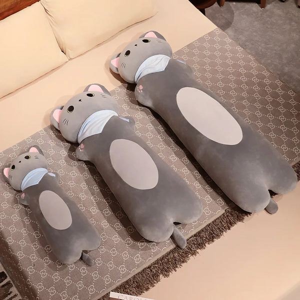 Cat Long Pillow Stuffed Soft Cartoon Animal Bolster Plushie Sleeping Leg Support