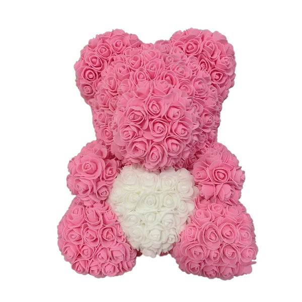 Artificial Rose Heart Teddy Bear Handmade Bear of Roses for Women Valentine's Day Wedding Birthday Gift