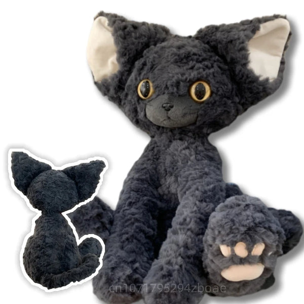 Kawaii Black Devon Cat Animal Plush Doll Sitting Realistic Plush Cat