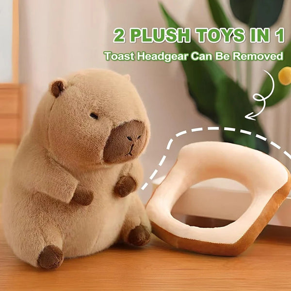 Capybara Toast Plush Toy – Kawaii Capybara Pillow with Removable Bread Hat