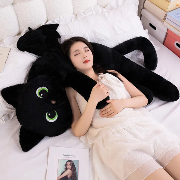 Cartoon Black Cat with Wings Pillow – Halloween Sleeping Cushion Gift