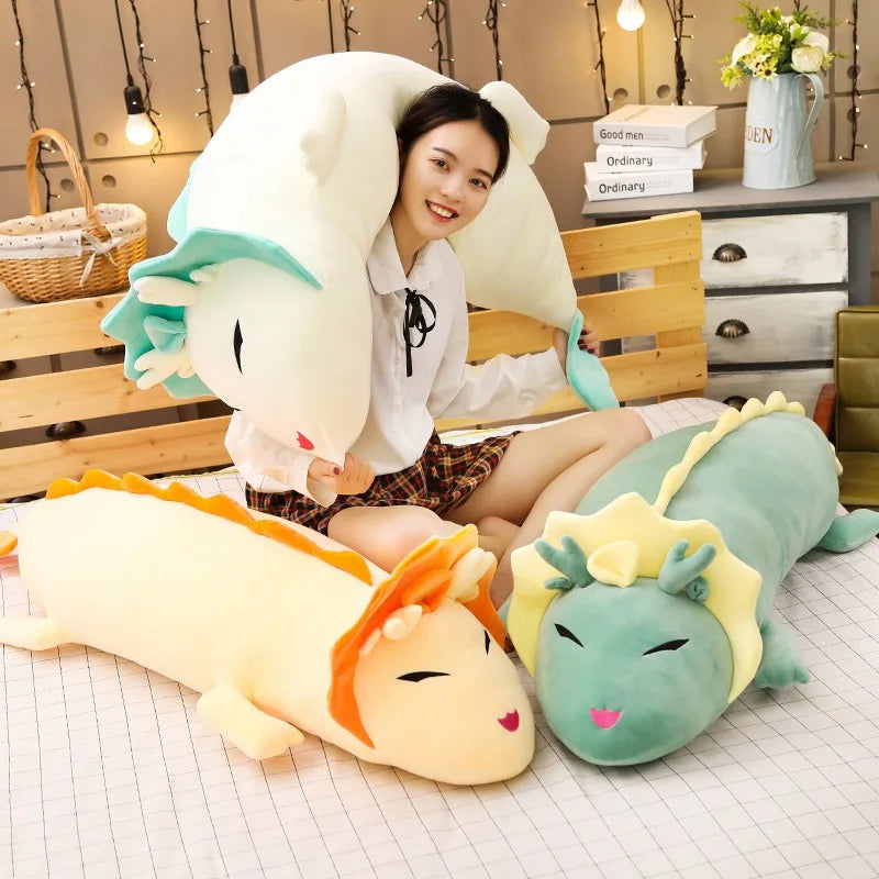 Cute Long Dragon Plush Toy Soft Cartoon Animal Three Colors Dinosaur Stuffed Doll