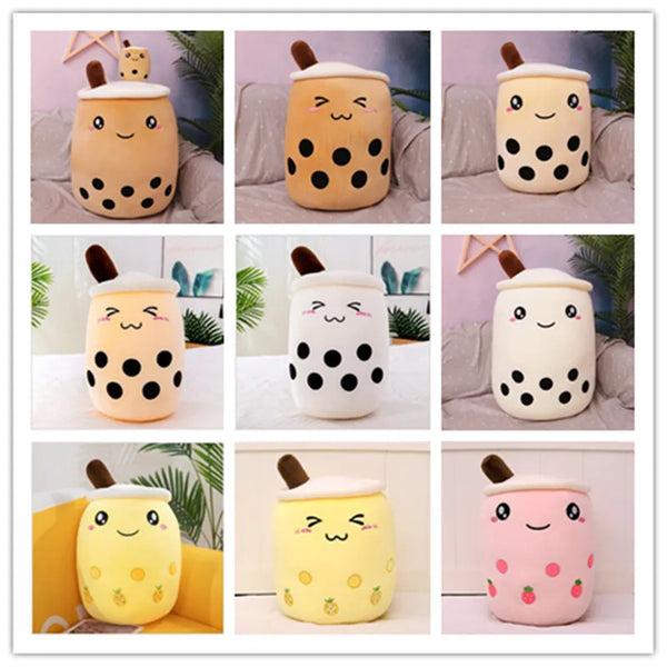 Kawaii Fruit Drink Plush Stuffed Soft Pink Strawberry Milk Tea Plush Boba Tea Cup Toy