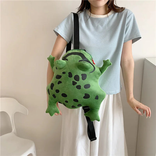 Women Funny Frog backpack net red plush frog bag ins girl cute schoolbag