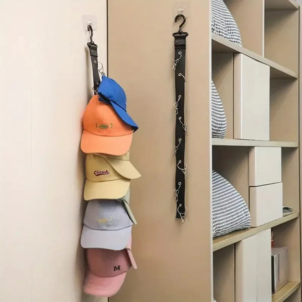 Hat Storage Rope Organizer with 8 Clips for 16 Hats