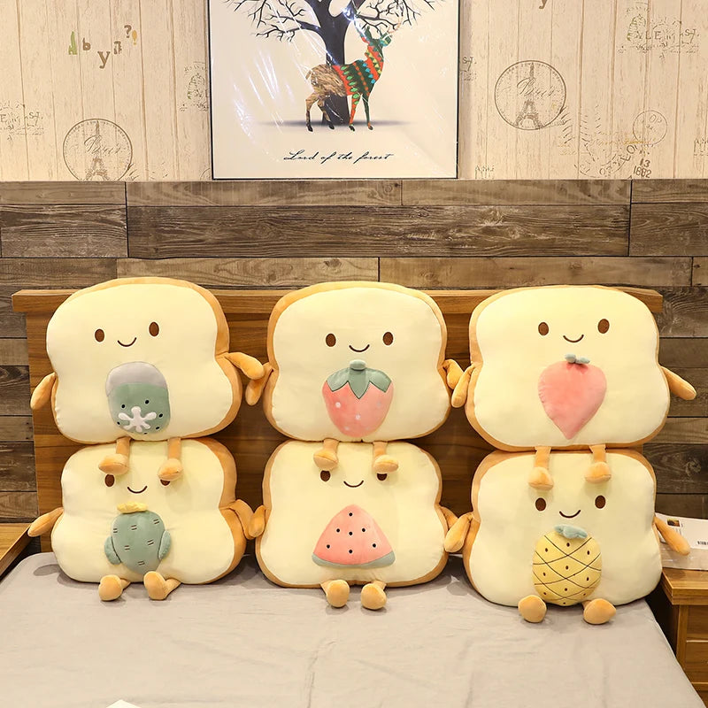 Creative Toast Sliced Bread Toy 45*40cm 13 Kinds Combining Fruits Animals Cute Smile Figured Food Pillow with Legs Arms Gift