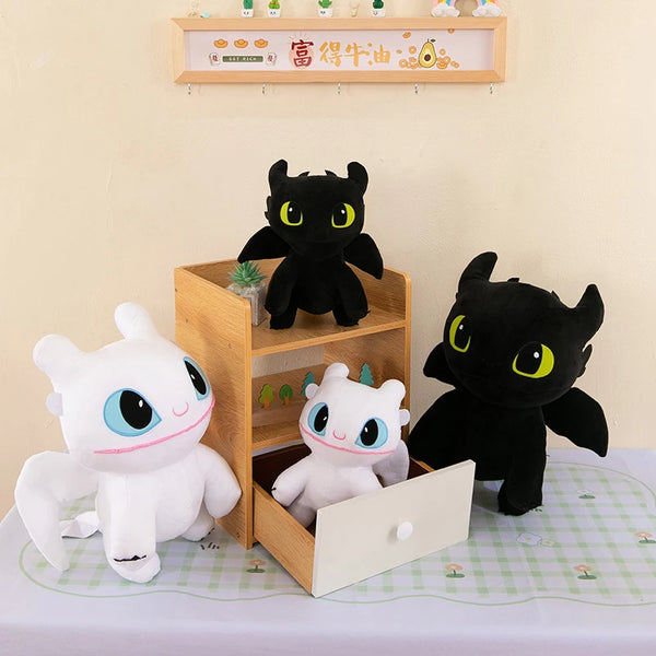 Cute kawaii flying dragon plush toy, black and white dinosaur is suitable for holiday