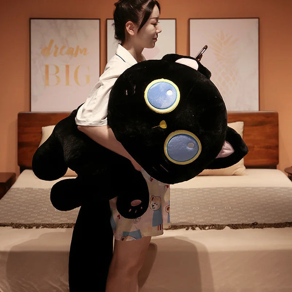Black Cat Plush Toy – Soft Stuffed Kitten Pillow for Cozy Cuddles and Gifting Joy